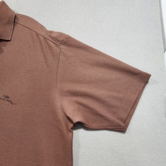 Tommy Bahama Polo Shirt Mens Large Brown Solid Short Sleeve - Picture 4 of 15